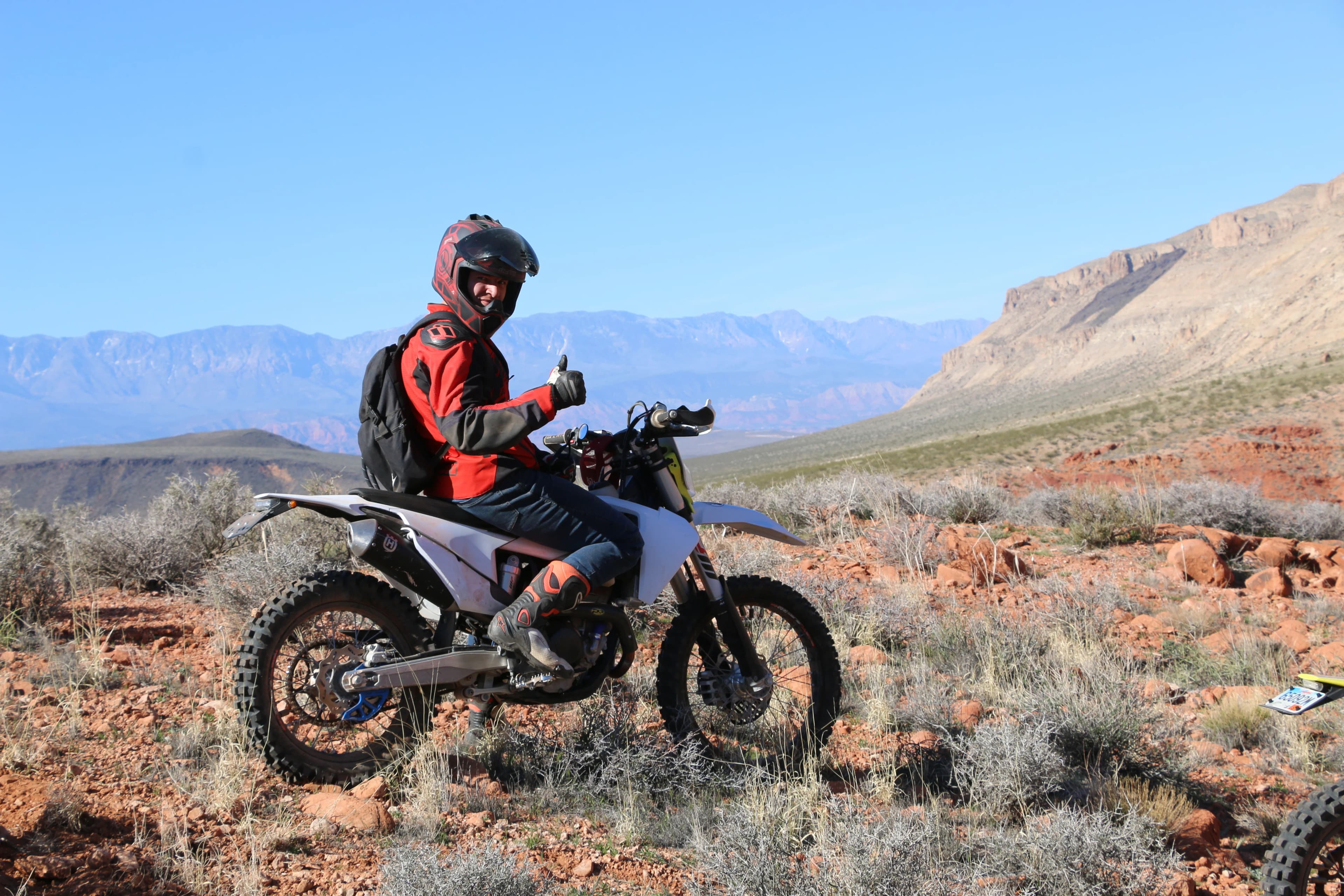Husqvarna dirt bike on off-road desert trail in Southern Utah